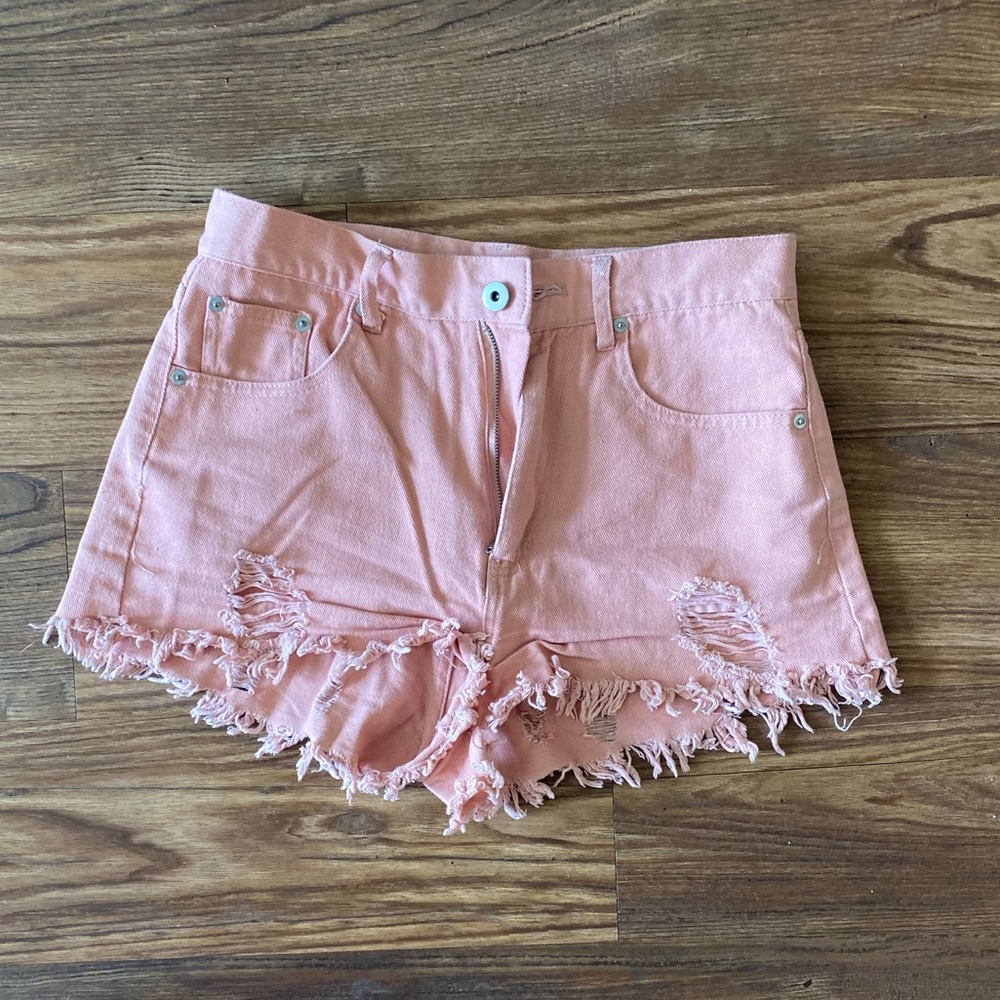 Cute pink fringe high waisted shorts